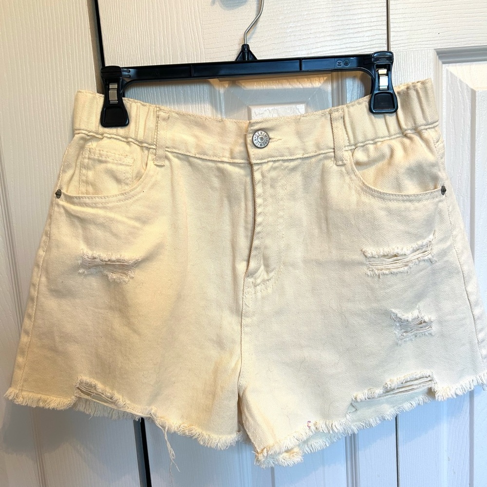 LOVE TREE elastic waist cutoff denim shorts butter yellow